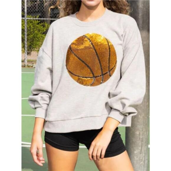 Basketball Round Neck Long Sleeve Sweatshirt - Picture 6 of 8
